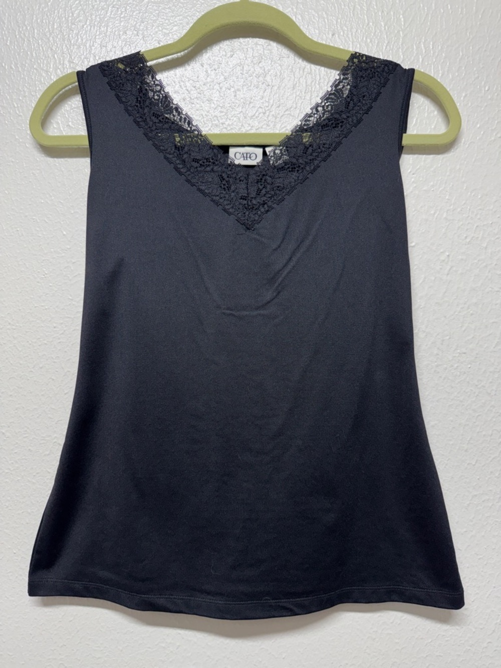 Cato Black Lace-Trim V-Neck Tank Top Size S